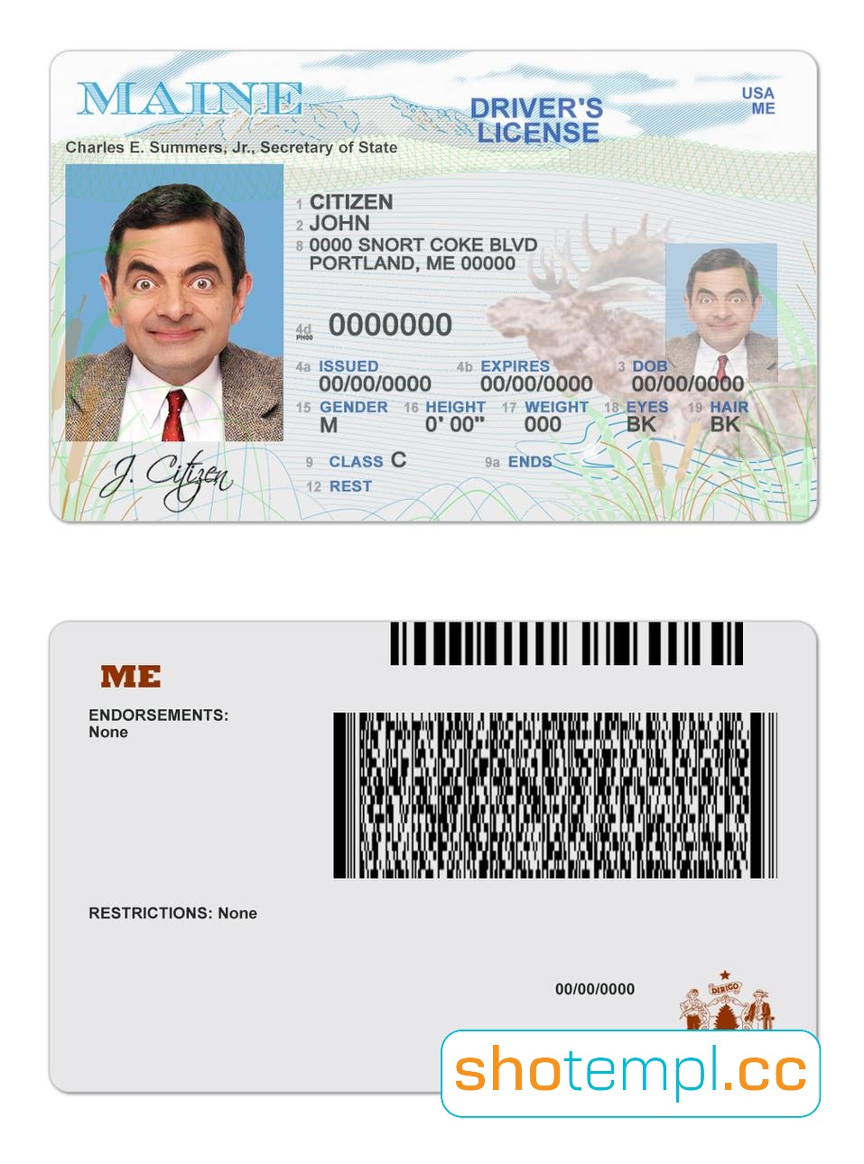Maine Driver License PSD Template V1